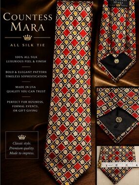 Countess Mara Red & Gold Geometric Silk Tie